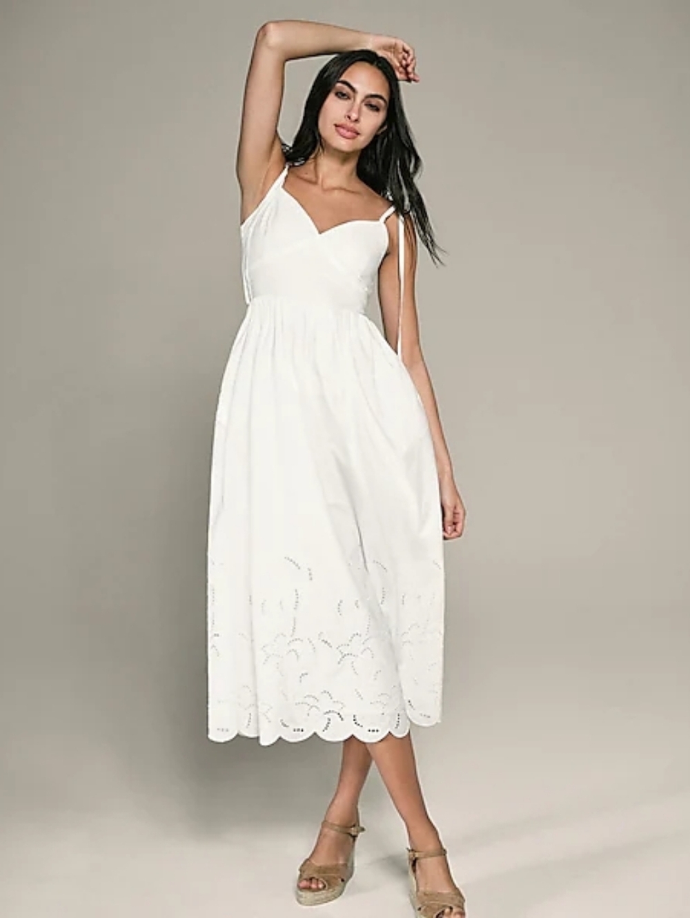 NWT Express White Eyelet Cotton Midi Summer Sun Dress with Spaghetti Straps